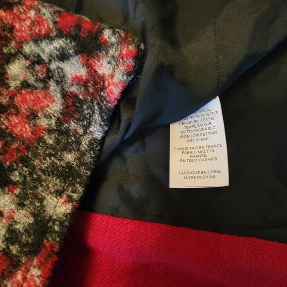 𝅺WOOL Blend Red Black Print Blazer Coat Jacket  Size 44  NEW - Picture 4 of 7
